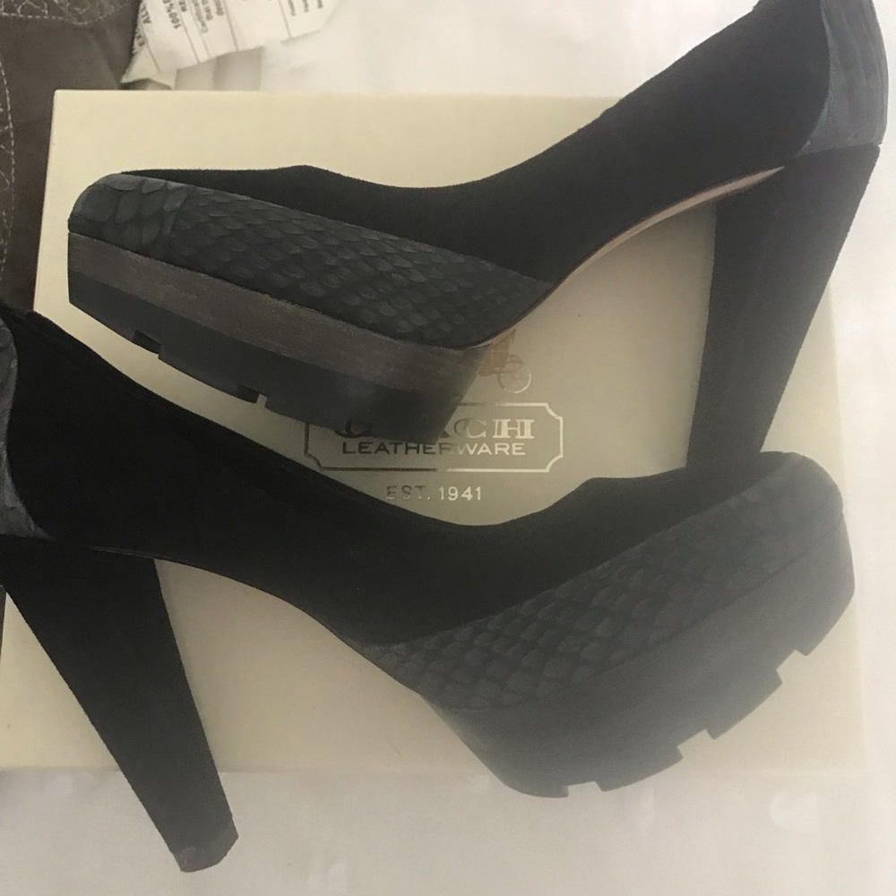 Coach Platform Heels, Black Suede, Size 8